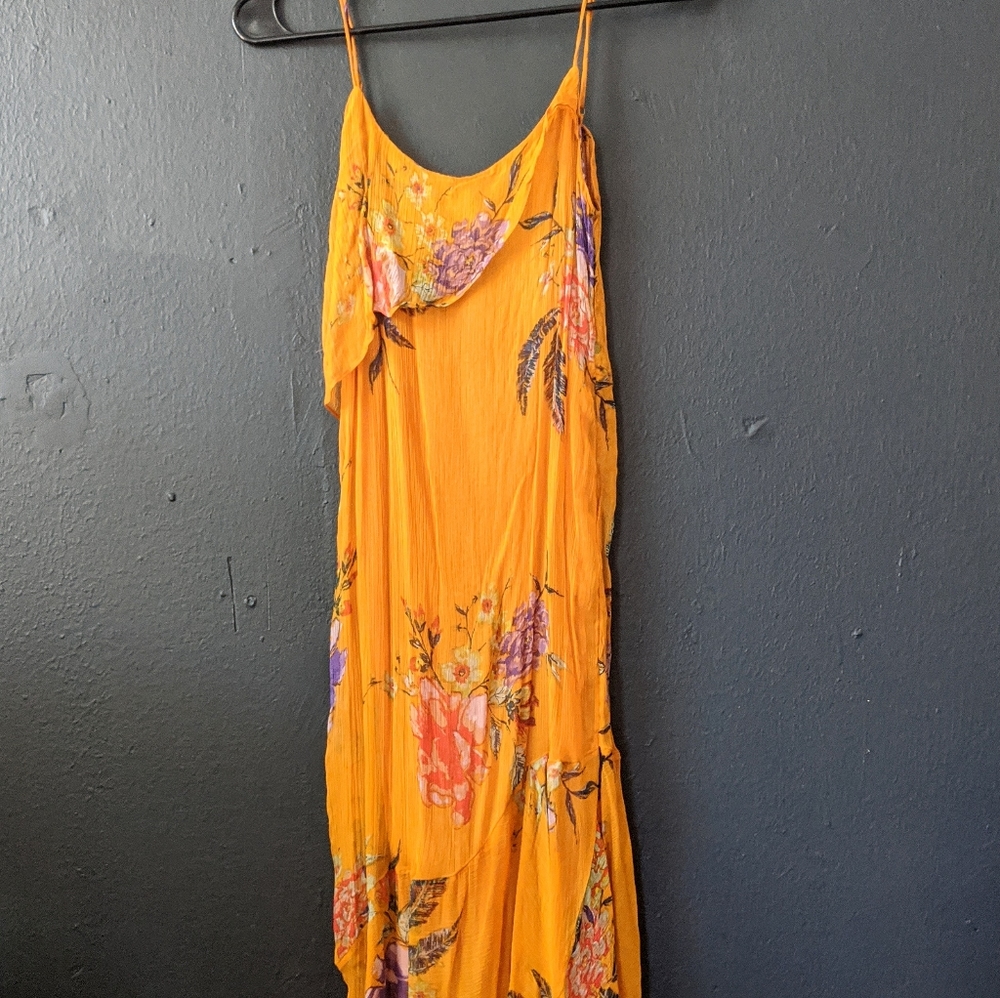 Ecote Yellow Floral Chiffon Midi Maxi Tiered Dress - Picture 7 of 11